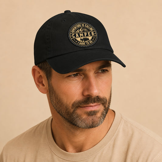 Adventure Camper Dad Hat - Leather Patch Cap for Outdoor Lovers