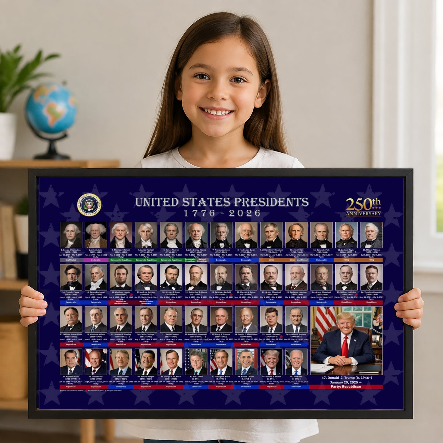 U.S. Presidents Timeline Poster - Historical Portraits & American History Wall Art