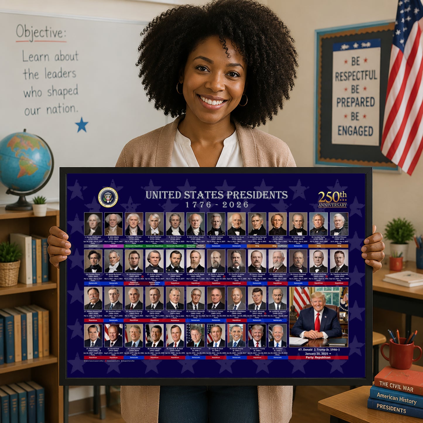 U.S. Presidents Timeline Poster - Historical Portraits & American History Wall Art