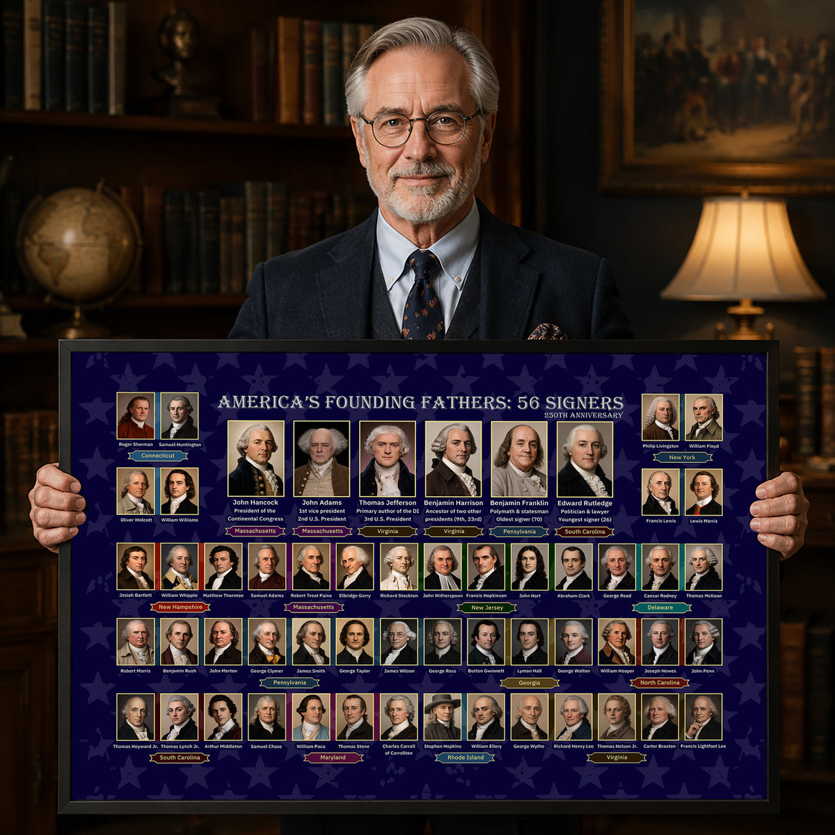 Founding Fathers 56 Signers Poster - Declaration of Independence Historical Wall Art