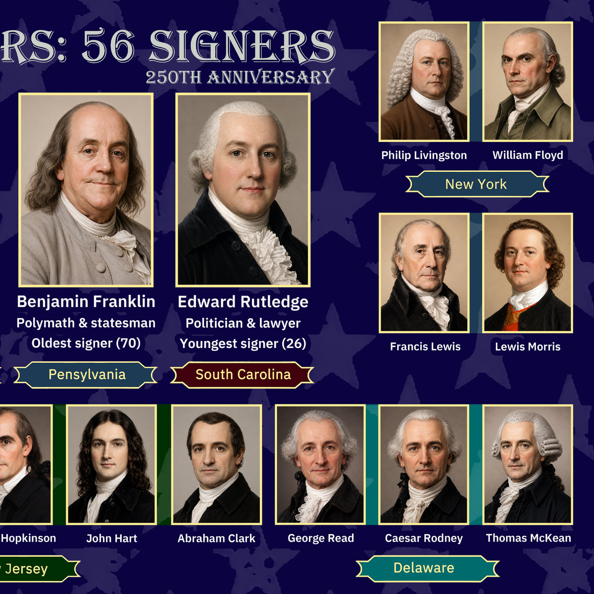 Founding Fathers 56 Signers Poster - Declaration of Independence Historical Wall Art