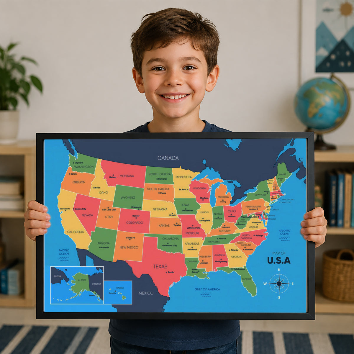 USA Map Poster - States and Capitals Educational Wall Art