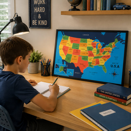 USA Map Poster - States and Capitals Educational Wall Art