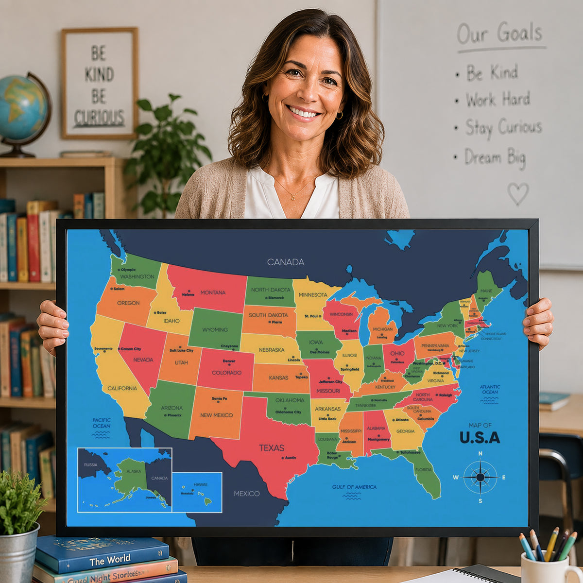USA Map Poster - States and Capitals Educational Wall Art
