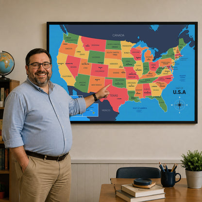 USA Map Poster - States and Capitals Educational Wall Art