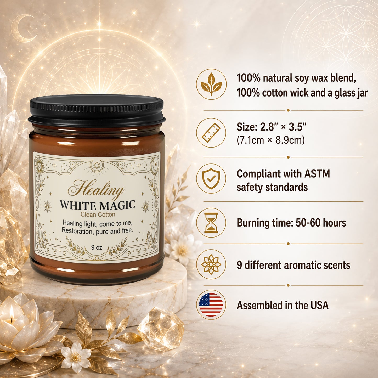 White Magic Healing Scented Soy Candle - Amber Jar