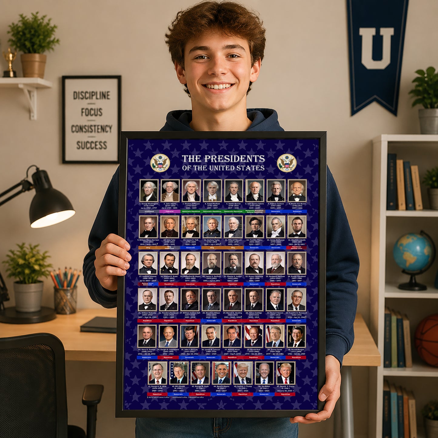 U.S. Presidents Timeline Poster - Historical Portraits & American History Wall Art