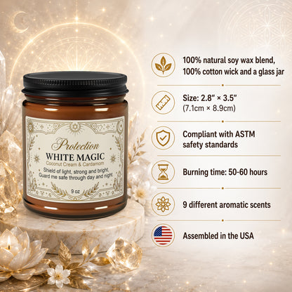 White Magic Protection Scented Soy Candle - Amber Jar
