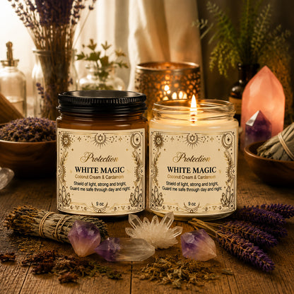 White Magic Protection Scented Soy Candle - Amber Jar