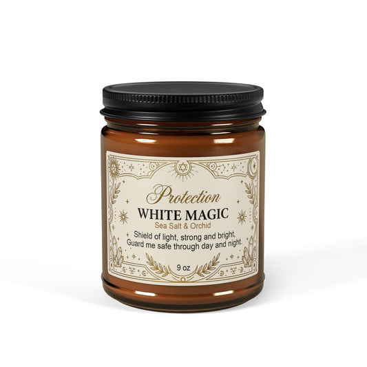 White Magic Protection Scented Soy Candle - Amber Jar